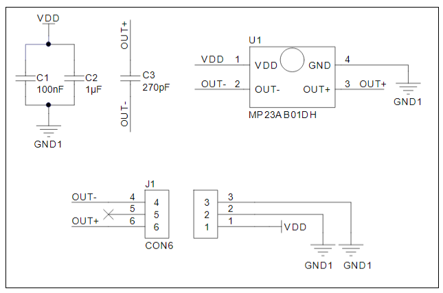 Application Circuit Diagram - STMicroelectronics STEVAL-MKI139V5 Microphone Coupon Board